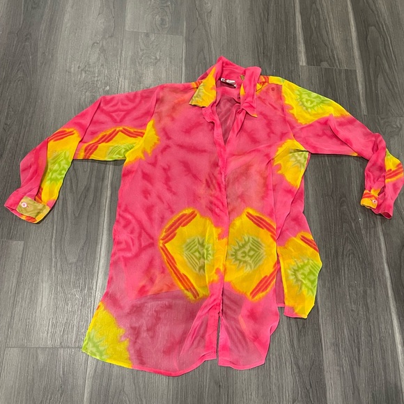 Vintage Sheer Blouse Top Shirt Oversized Button Up - Picture 7 of 10